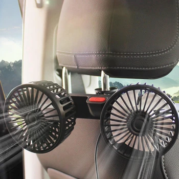 Carro Elétrico Fãs Carro Clipe de Refrigeração Fãs Alimentado por USB Encosto de cabeça Fãs do Carro de 360 Graus Rotatable de Cabeça Dupla 3 Velocidade Traseiro do Ventilador de Ar
